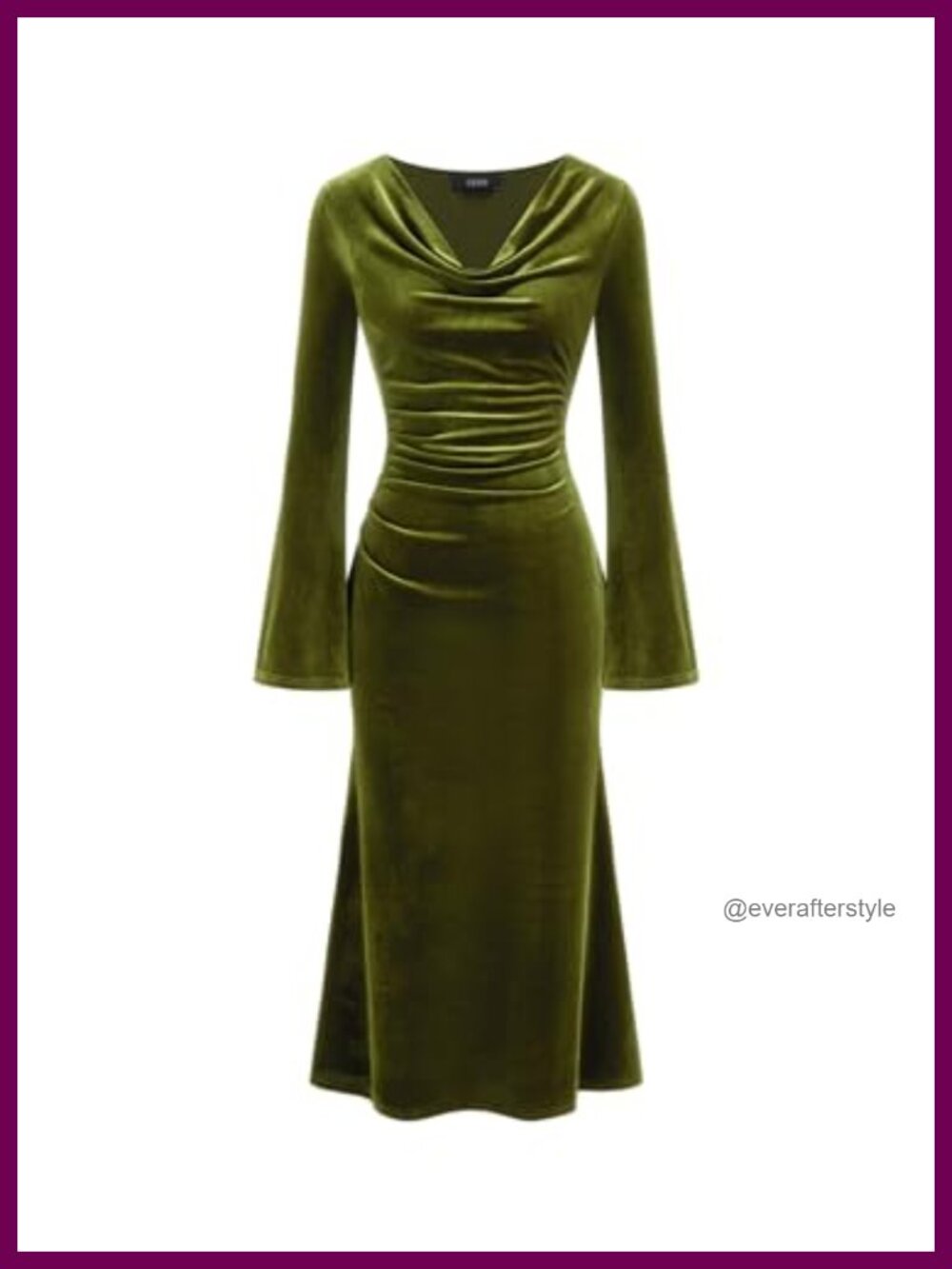 Velvet Midi Dress Long Bell Sleeve Cowl Neck Wedding Guest Cocktail Formal